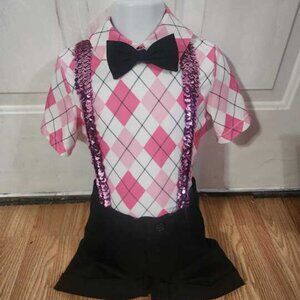 Adorable Pink & Black Argyle Dance Costume Set – Includes Accessories